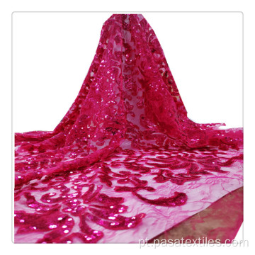 Shaoxing Manufactory Bordado Sequin Malha Tulle Tecido Vestido Floral Tecido